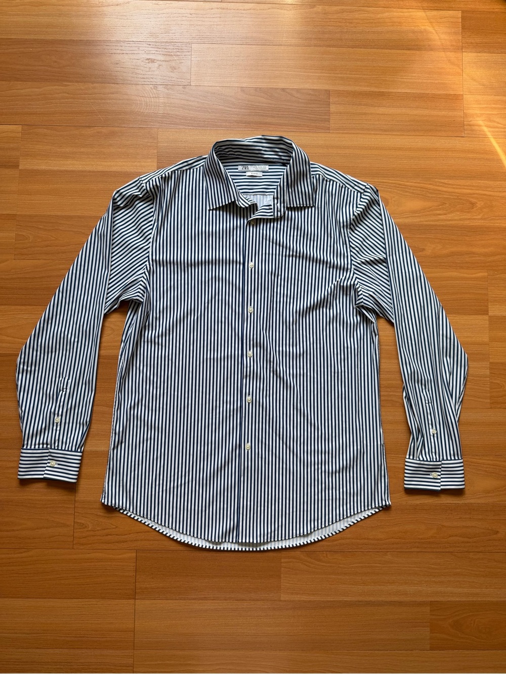 Men's Zara Slim Fit Blue & White Stripe Dress Shirt
